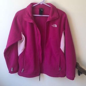 Girls XL Pink & White North Face fleece zip up - Good Used Conditon